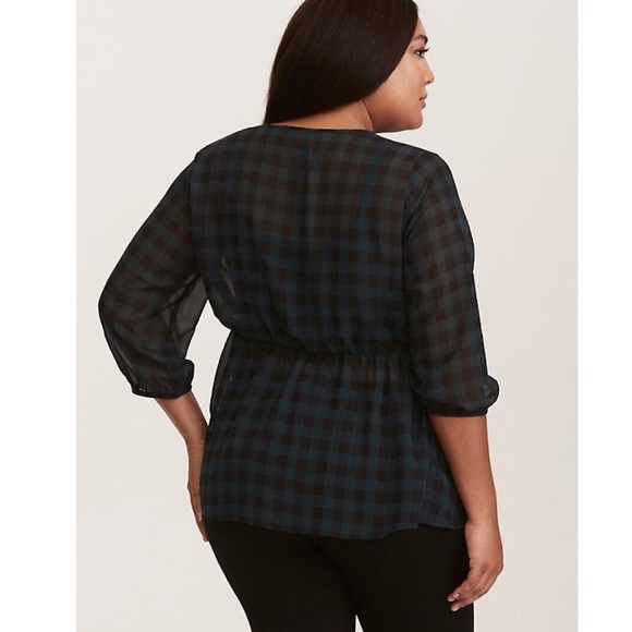 Torrid Gingham Chiffon Surplice Peplum Top J335 - Picture 3 of 8